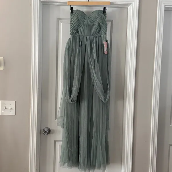 NWT Birdy Grey Sage Green Christina Full Length Tulle Bridesmaid Prom Dress - Image 5