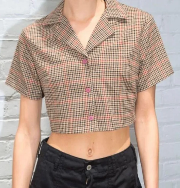 Brandy Melville / john galt plaid cropped button up shirt - Image 4