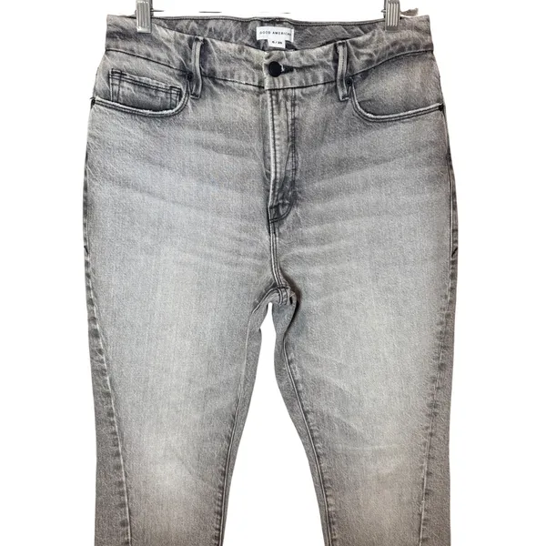 Good American Good‎ Boy Twisted Slit Straight Leg Jeans Gray Size 6/28 - Image 2