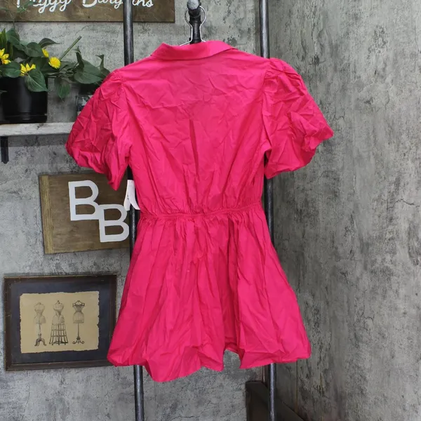 NWT And Now This Womens Cutout Fit & Flare Puff Sleeve Dress Pomegranate Red M - Image 3