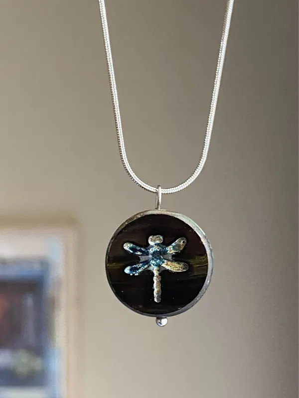 Handmade boho fairy dragonfly quality Czech glass bead & stainless steel necklace🍃 - Image 2