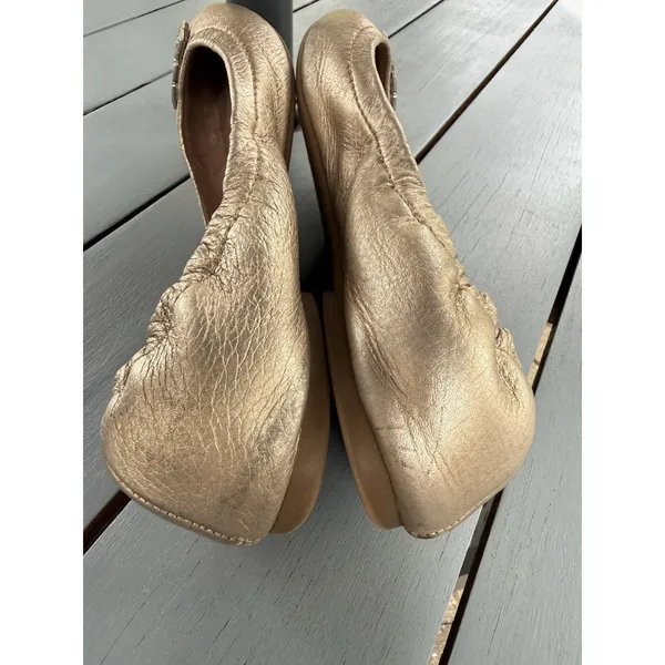 Tory Burch Melinda Ballet Flats Metallic Gold Leather Double T Logo Size 7.5 M - Image 10