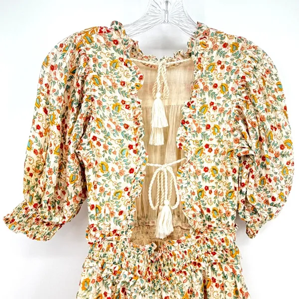 Cleobella‎ Dallas Floral Print Mini Dress Womens XS Cream Boho Feminine Coquette - Image 8