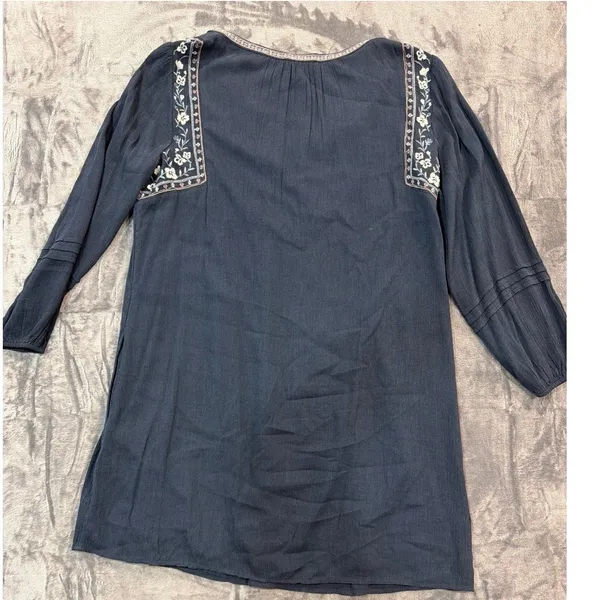 Abercrombie & Fitch Mini Dress Womens Navy Blue Embroidered Boho Gauze Large - Image 8
