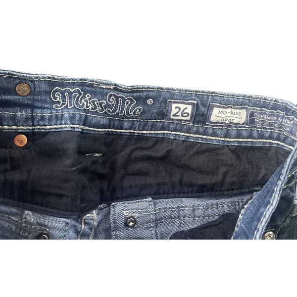 Women Miss Me Jeans Midrise Boot Cut Jeans Marked Size 26 X 31 Embroidery Bling - Image 4