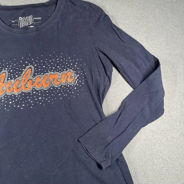 Auburn Shirt Womens Large Retro Brand Long Sleeve Rhinestone Graphic Tee Tigers‎ - Image 6