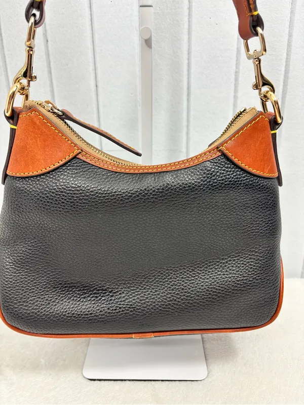 Dooney & Bourke Black with Brown Trim Pebble Leather Shoulder Bag - Image 4