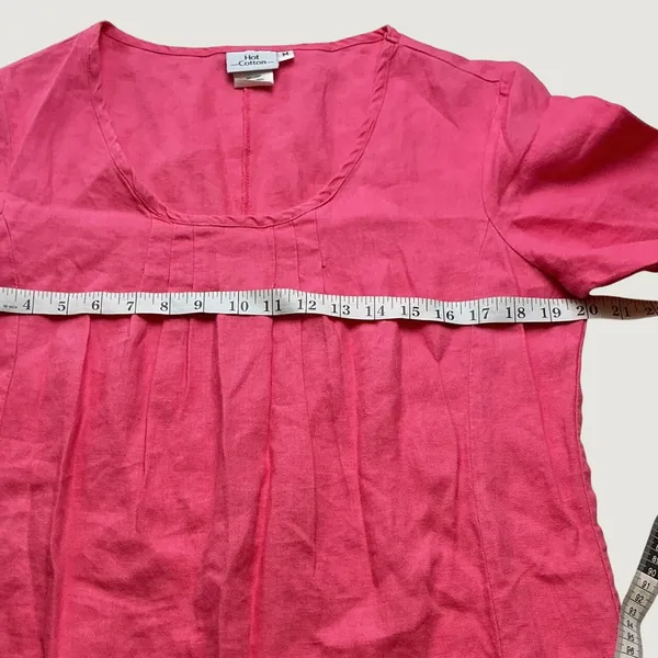 Hot Cotton Pink 100% Linen Pintuck Shift Dress Short Tie Sleeve Size M - Image 4