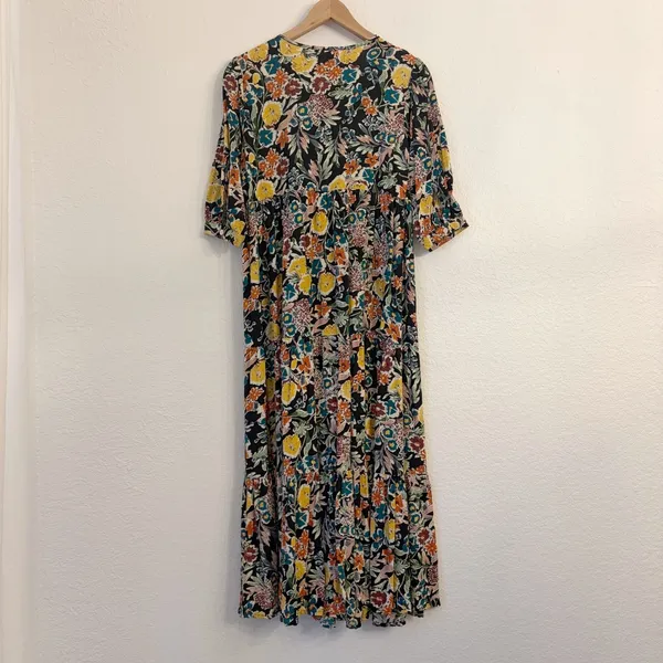 Natural Life Sage Midi Dress XS/S Boho Tiered Floral Keyhole Peasant Cottagecore - Image 8