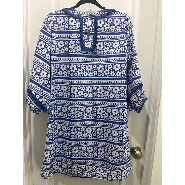 NWT Tuckernuck Tnuck Tunic Petal Paradise Blue & White Mini Dress Sz M - Image 8