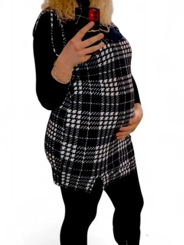 SheIn Maternity Black & White Plaid Tie-Shoulder Mini Dress - Image 7