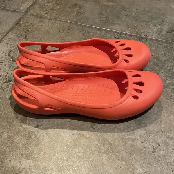 Crocs Malindi Women’s 7 Coral Orange Slingback Flat Slip On Ballet Teardrop Shoe - Image 11