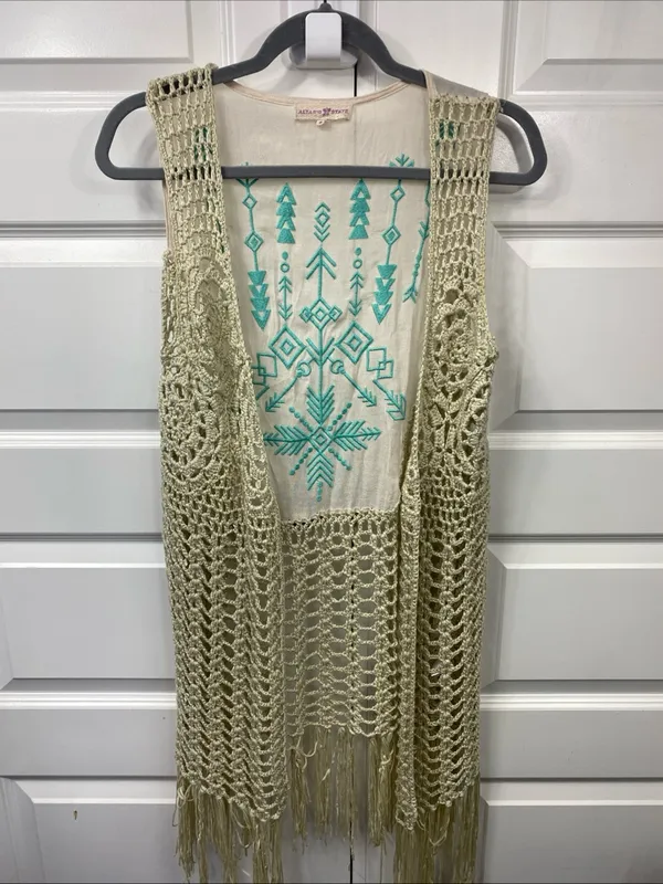 Altar’d State Duster Cardigan Boho Fringe Crochet Embroidery Hippie Festival S/M - Image 2