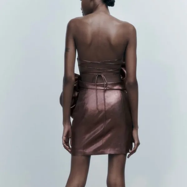 Zara Bloggers Fave Metallic Voluminous Flower Strapless Mini Dress Size Small - Image 3