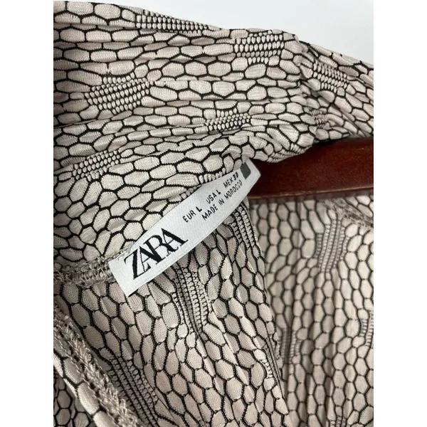 Zara Tan Jacquard Floral Pleated Long Sleeve High Neck Blouse Size‎ L - Image 7