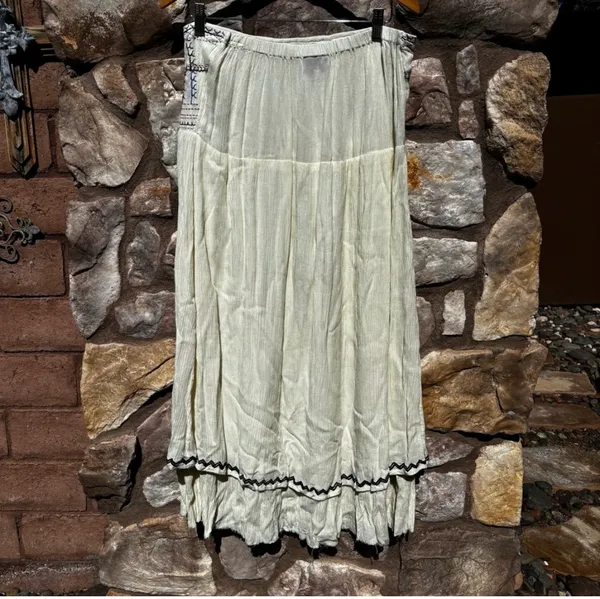 VTG Scully Embroidered Maxi Pull-on Skirt Gauzy Womens Large Boho Layered - Image 5