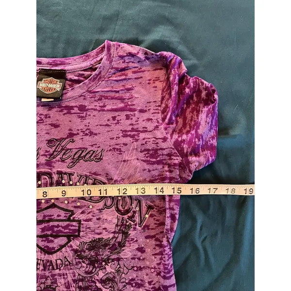 Vintage Y2K Harley Davidson Women's Small T-Shirt Bling Las Vegas Nevada Purple - Image 2