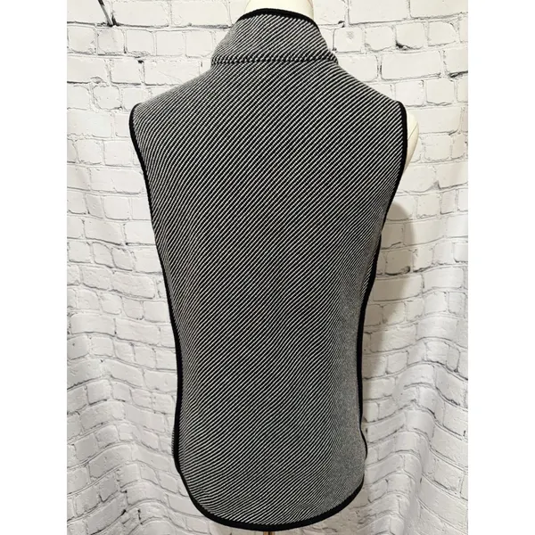 T By Talbots Full Zip Sleeveless Vest Black Striped Cotton Blend Size Small - Image 4