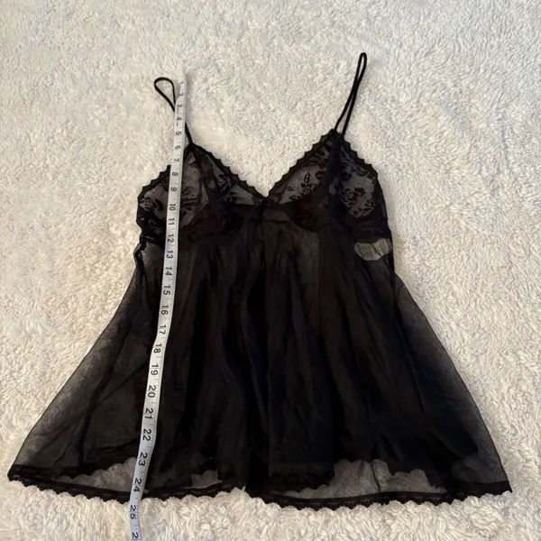 Womens Y2K Sheer Trim Floral Black Whimsigoth Babydoll Coquette M Made in USA - Image 4
