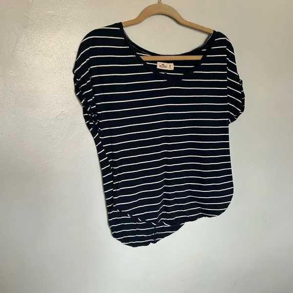 Hollister Navy and White Striped Tee - Image 2