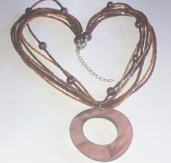 Boho Seed Beaded Huge Round Cutout Shell Pendant Necklace - Image 3