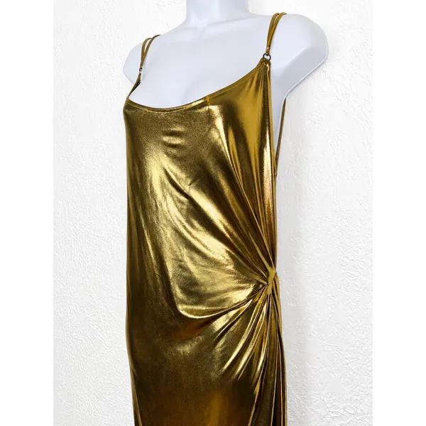 BA&SH Collection Metallic Gold Ruched Draped Backless Midi Dress Sz 1 Small NWT - Image 2