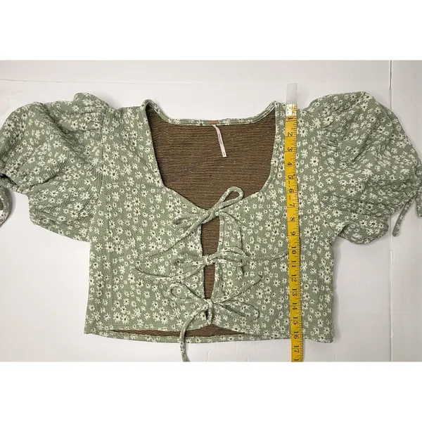 Free People Sweet Sun Crop Top Sz M Green Floral Girlcore Boho Cottagecore Chic - Image 4