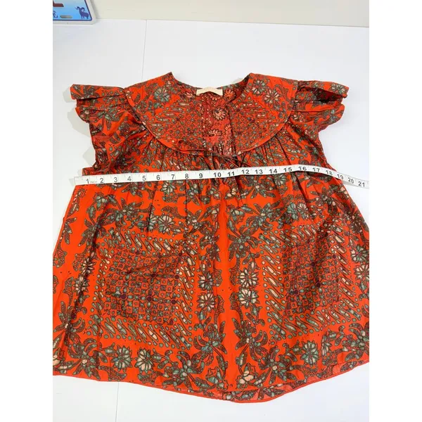Ulla Johnson Kosta Top Printed V-Neck Blouse Ruffle Flutter Sleeve Orange XS 0 - Image 8