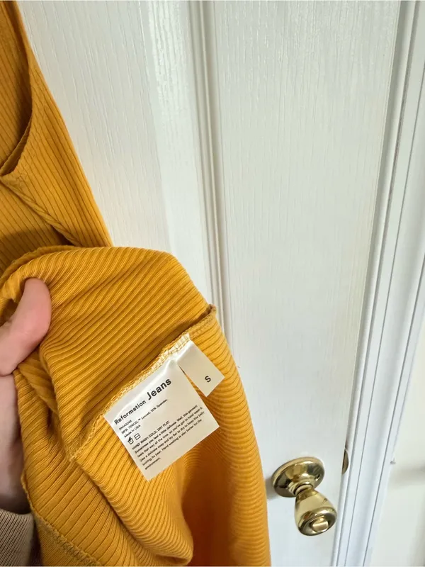 Reformation Mustard Yellow Ribbed Square-Neck Mini Dress - Image 5