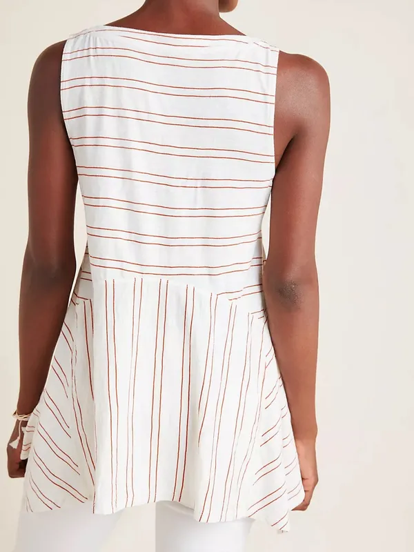 Maeve Anthropologie Cotton Tunic Tank Blouse Striped Peplum Swing Rust Coastal M - Image 2