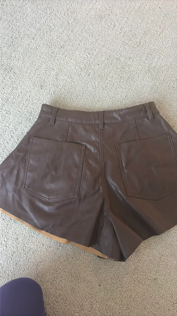 Nordstrom Faux brown leather flared shorts - Image 2