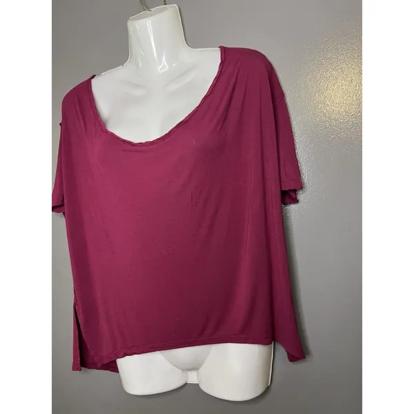 We The Free Shirt Womens Small Red Scoop Neck Short Sleeve Relaxed Asym Hem Top - Image 4