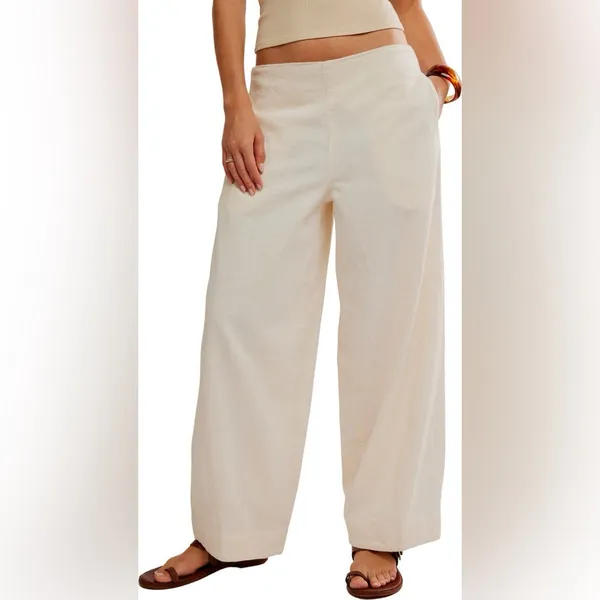 NWOT Free People X Free -Est Demi Wide Leg Linen Blend Pants In Tea Cookie S - Image 8