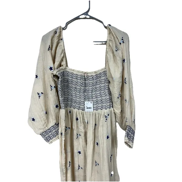 Free People Dahlia Embroidered Jumpsuit Smocked Off The Shoulder Pull-On Med NEW - Image 3