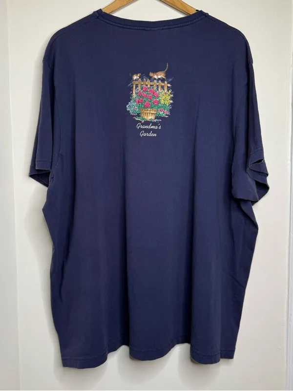 Vintage Bobbie Brooks Woman T Shirt Grandma’s Garden Plus Size 26/28 Cats Birds - Image 5