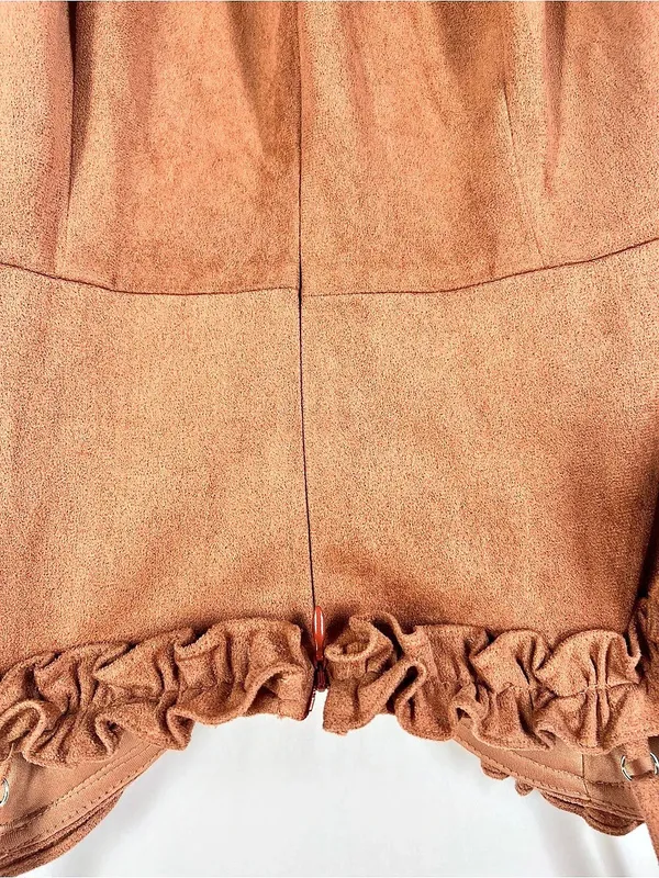 FIKA the BRAND Faux Suede Ruffle Mini Dress Brown Size L - Image 7
