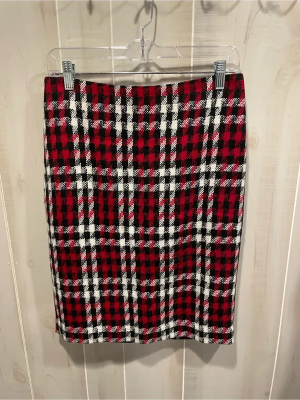 Cute classic Talbots wool blend plaid red pencil skirt preppy twee academia mini - Image 6