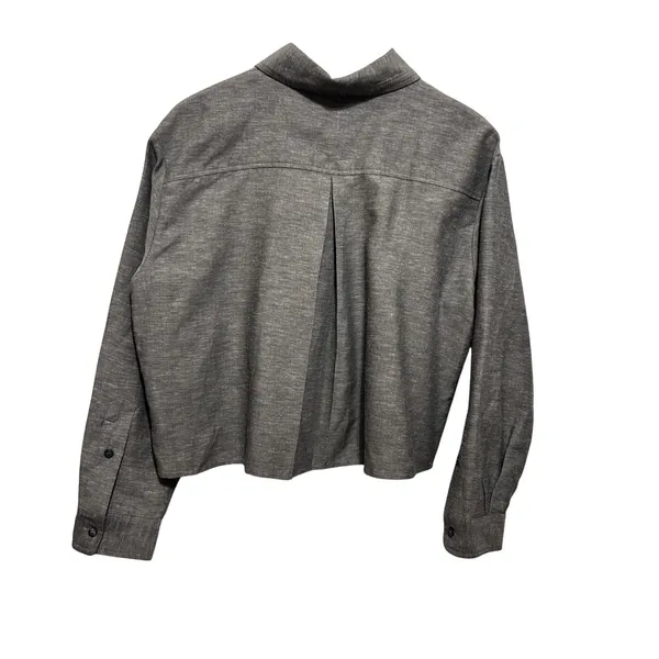 Zara Women ZW Collection Cropped Top L Gray Cotton Linen Boxy Minimalist Coastal - Image 2