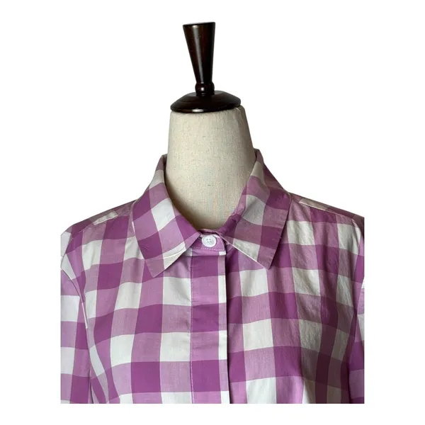 Tyler Boe Shirt Women Medium Purple White Gingham Long‎ Sleeve Button Down Tunic - Image 3