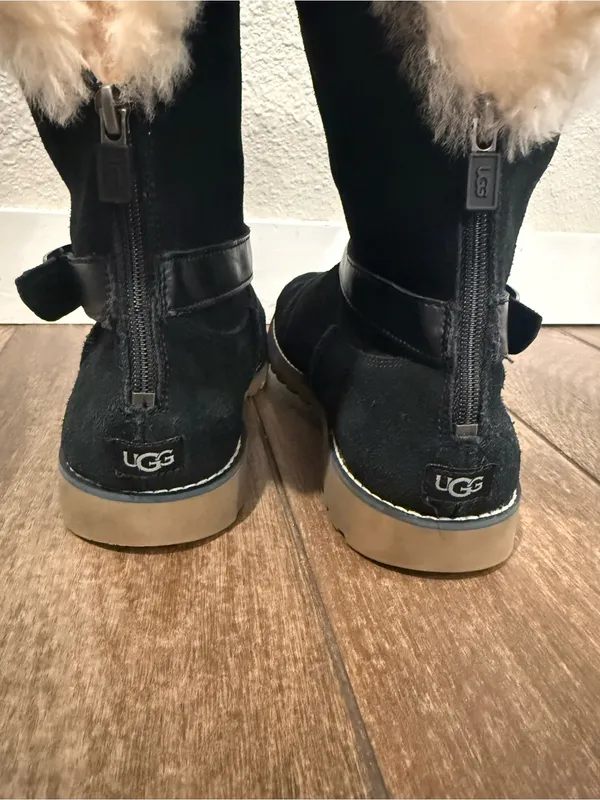 UGG Nessa Black Suede Shearling-Trim Buckle Mid-Calf Boots Size‎ 5 - Image 6