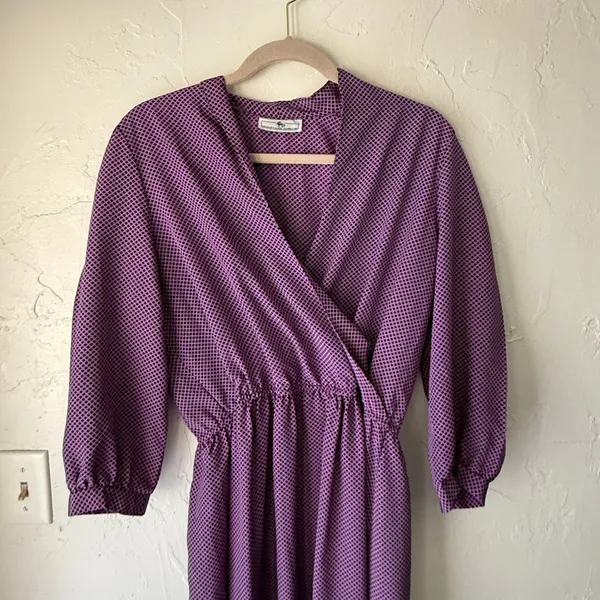 Vintage Jonathan Martin Purple Geometric Midi Dress Kentucky Derby‎ Old Money M - Image 3