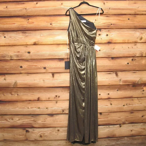 Mac Duggal 26537 Womens Draped One Shoulder Grecian Metallic Gown Dress - Image 8