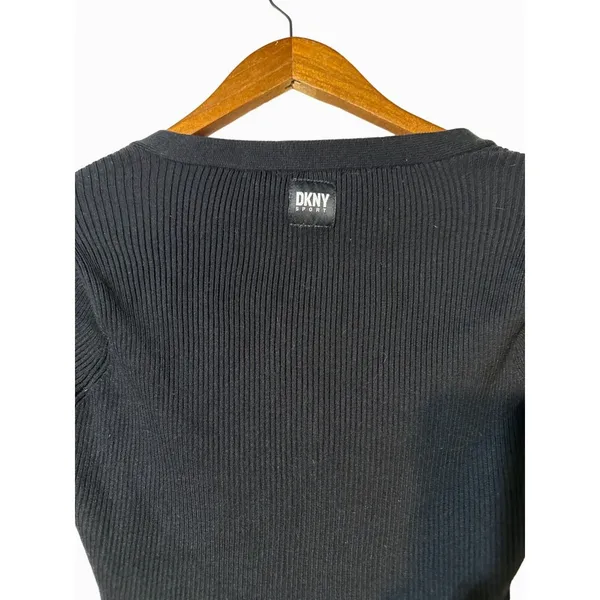 DKNY Medium Black Ribbed Henley Long Sleeve Bodysuit Snap Front - Image 6