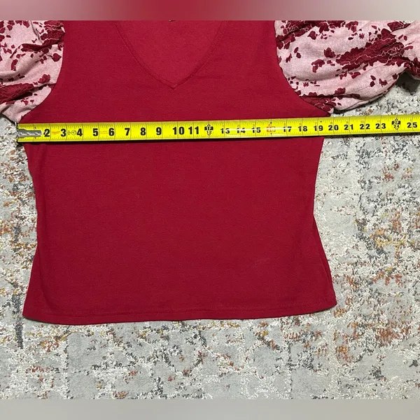 Anthropologie Dolan Lace Puff Sleeve Top size XL red - Image 6