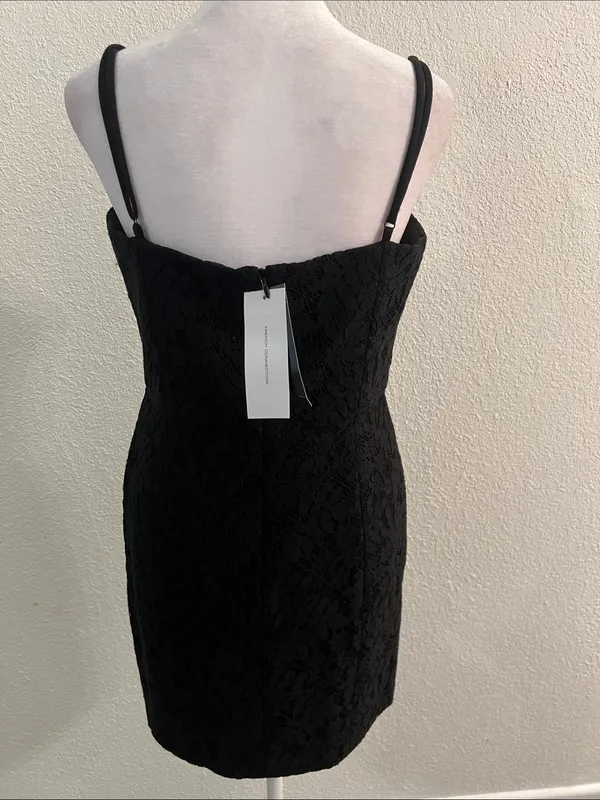 French Connection Black Lace Mini Dress with Spaghetti Straps - Image 4