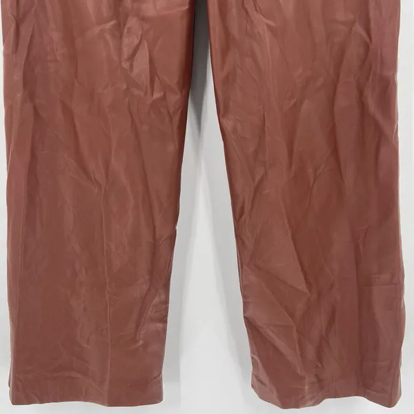 House Of Harlow Size 2 Brown Faux Leather Tapered Leg Pants‎ Pleated Trousers - Image 6