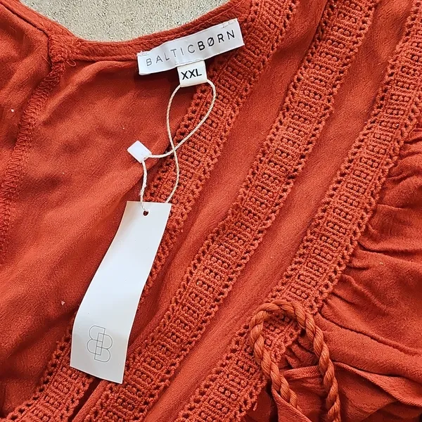 NWT Baltic Born Burnt Orange Maxi Flowy Vheck Dress Short Sleeve Sz 6 - Image 5