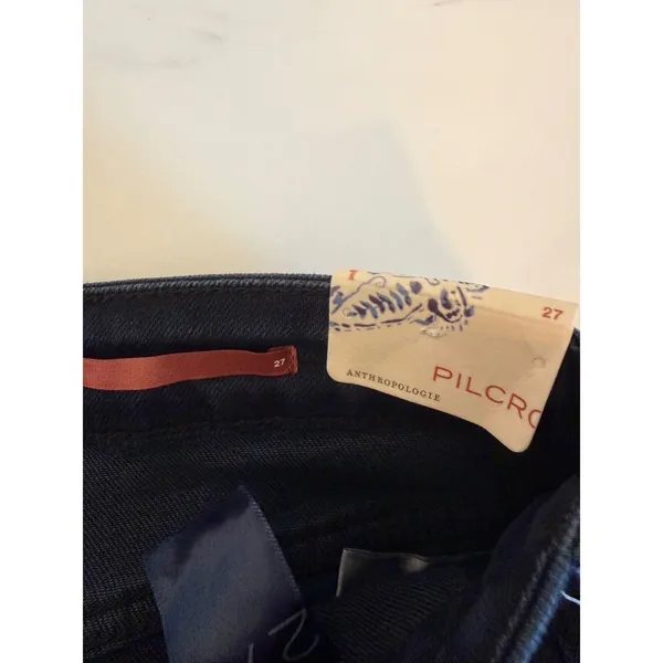 Pilcro‎ Anthropologie High-Rise Flare Jeans Dark Indigo Patch Pocket Size 27 NEW - Image 9