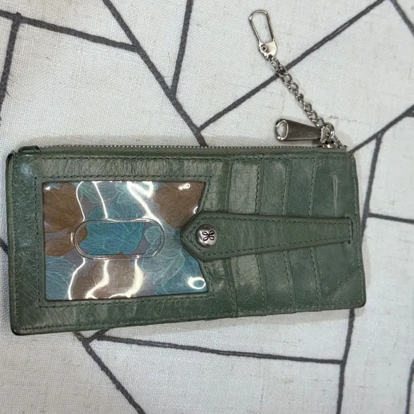 HOBO Euro Slide Card Case Wallet OS Green Leather Slim Zipper Keychain - Image 2