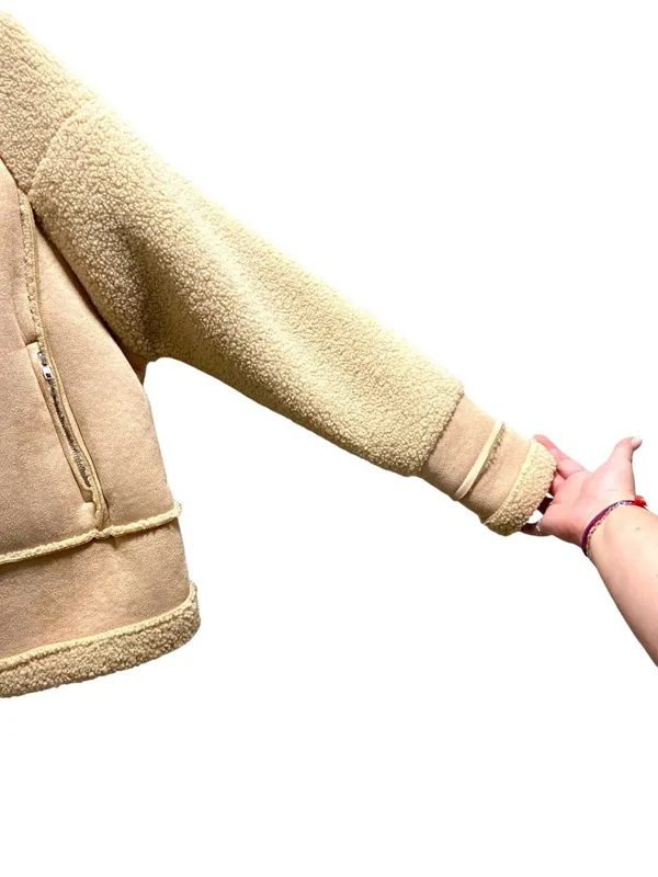 Princess Polly Moondance Faux Sherpa Aviator Jacket Beige Size S/M Neutral Fall - Image 12